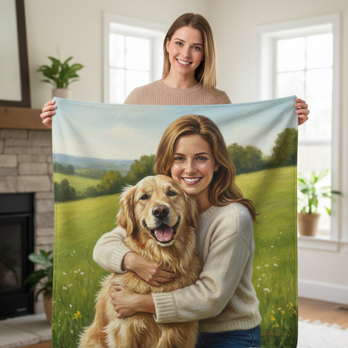Custom Family Portrait Fleece Blanket